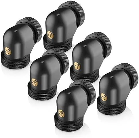 Raijintek Connector PELIAS D140906, 14mm, 90 Degree Adapteris – 6-Pack, juodas