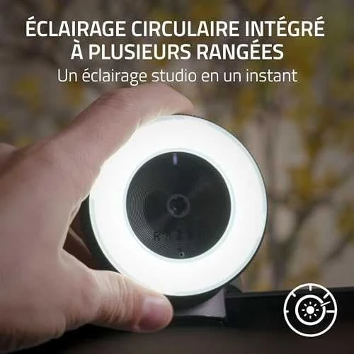 Internetinė kamera Razer Kiyo - Streaming Camera with Ring Lighting (USB Webcam, HD Video 720p, 60 FPS, Compatible with Open Broadcaster Software, Xsplit, Autofocus, Camera Clip, Tripod Connection) Juodas