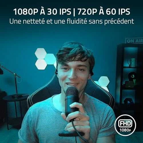 Internetinė kamera Razer Kiyo - Streaming Camera with Ring Lighting (USB Webcam, HD Video 720p, 60 FPS, Compatible with Open Broadcaster Software, Xsplit, Autofocus, Camera Clip, Tripod Connection) Juodas