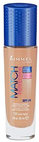 Rimmel London Match Perfection SPF20 makiažo pagrindas Moterims 30 ml, Light Nude 102 - Warm