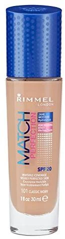 Makiažo pagrindas Rimmel London Match Perfection Foundation SPF20 101 Classic Ivory 30ml