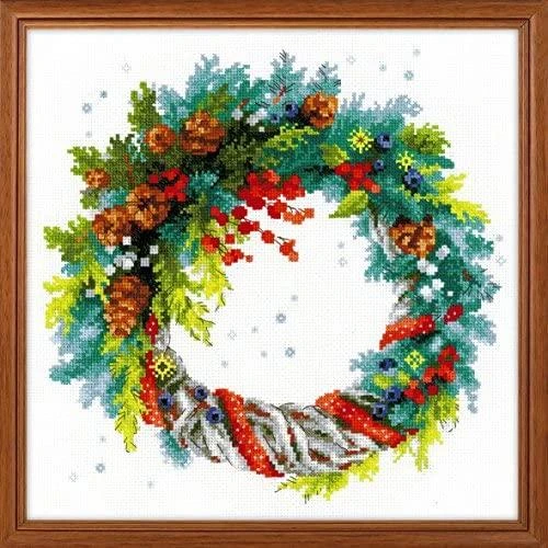 RIOLIS – Create It Yourself – Siuvinėjimo rinkinys „Vainikas su eglišakėm“ 1603 (30x30 cm)