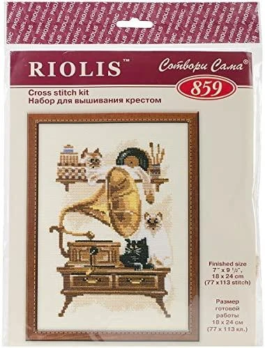 RIOLIS – Create It Yourself – Siuvinėjimo rinkinys „Katė prie gramafono“ 859 (18x24 cm)