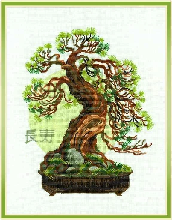 RIOLIS - Create It Yourself - Siuvinėjimo rinkinys „Bonsai pušis - ilgaamžiškumo simbolis“ 1037 (35x45 cm)