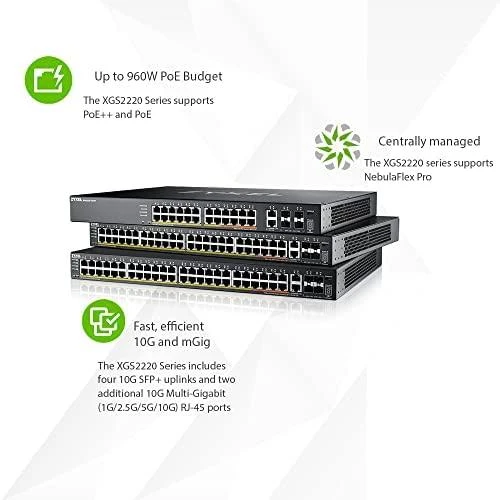 Šakotuvas ZYXEL XGS2220-30HP, L3 prieigos komutatorius, 400W POE, 16XPOE+/10XPOE++, 24X1G RJ45 2X10MG RJ45, 4X10G SFP+ UPLINK, įskaitant 1 metų „Nebulaflex Pro“ (5 metų garantija)
