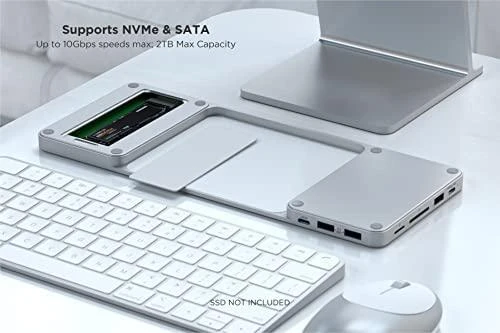 Satechi Slim Dock, skirtas iMac 24" USB-C (USB-C 10Gb, USBA-A 10Gb, 2x USB-A, mikro/SD kortelių skaitytuvas, NVMe SATA lizdas) (sidabrinė)
