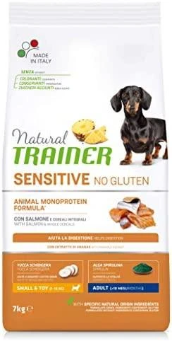 Natural Trainer ADULT DOG SENSITIVE be gliuteno MINI su lašiša 7kg