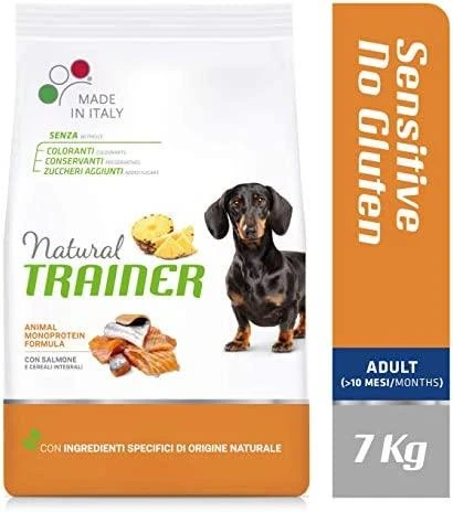 Natural Trainer ADULT DOG SENSITIVE be gliuteno MINI su lašiša 7kg
