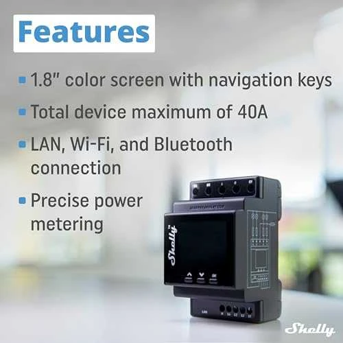 Shelly Pro 4PM 4 kanalų DIN bėgio relė jungiklis su Wi-Fi, LAN ir Bluetooth ryšiu