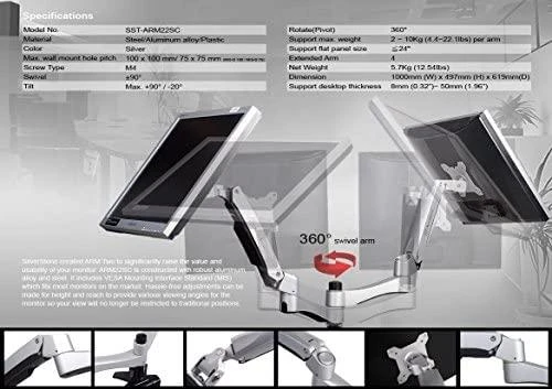 Silverstone SST-ARM22SC - laikiklis 2 monitoriams