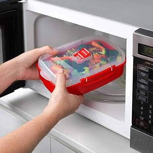 Sistema Stačiakampė mikrobangų krosnelėje šildoma priešpiečių dėžutė, 1,25 l, raudona