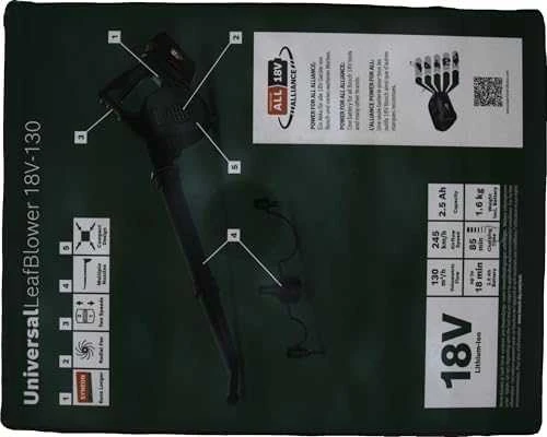 Lapų pūstuvas Bosch UniversalLeafBlower, 18V-130, (1x2,5Ah)