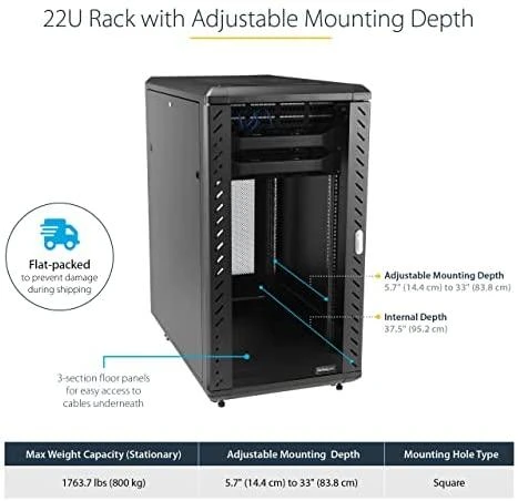 „StarTech“ 19 colių 22U pastatoma spintelė (RK2236BKF)