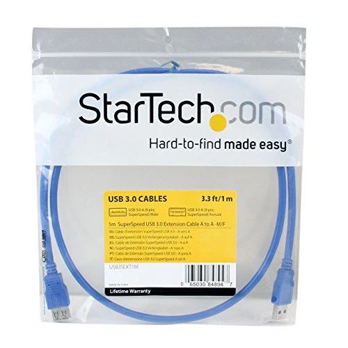 Kabelis USB StarTech USB-A - USB-A 1 m Mėlyna (USB3SEXT1M)