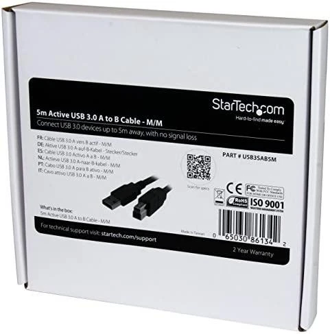 Kabelis USB StarTech USB-A - USB-B 5 m Juodas (USB3SAB5M)