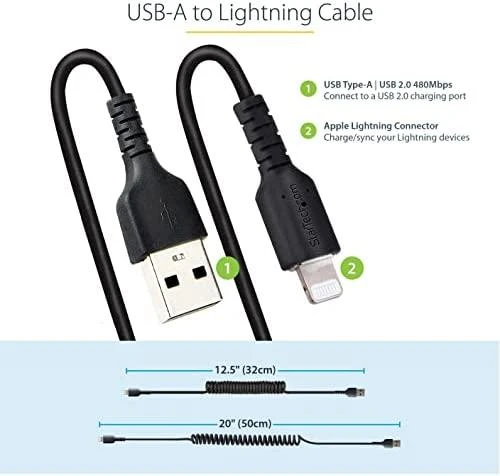 Kabelis USB StarTech USB-A - Lightning 0,5 m Juodas (RUSB2ALT50CMBC)