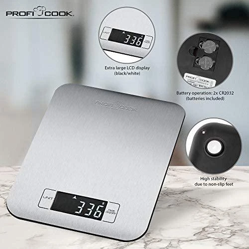 Virtuvinės svarstyklės Clatronic ProfiCook PC-KW 1061 Juodas, Nerūdijantis plienas Rectangle Electronic kitchen scale
