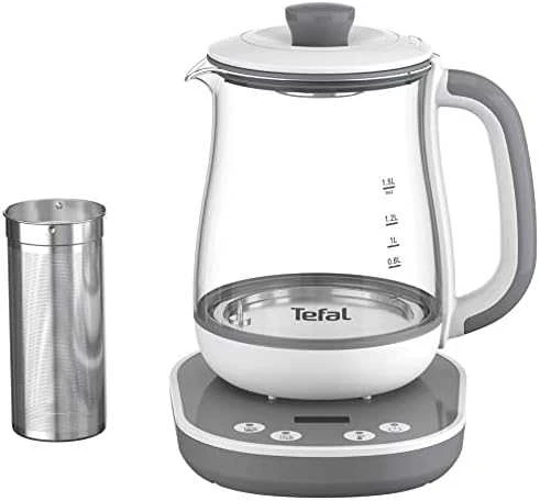 TEFAL BJ551B10 | Tea Virdulys | 1400 W | 1.5 L | Glass | 360° rotational base | Baltas/Pilkas