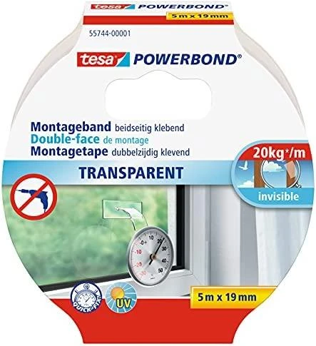 Tesa Powerbond tvirtinimo juosta skaidri, 5 m, 19 mm