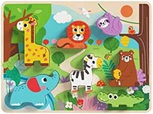 Tooky Toys TOOKY TOY medinis Montessori dėlionės gyvūnams fermai dera su formomis
