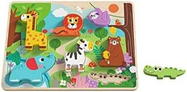 Tooky Toys TOOKY TOY medinis Montessori dėlionės gyvūnams fermai dera su formomis