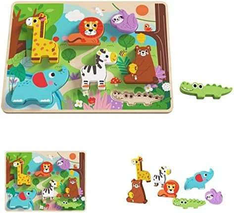 Tooky Toys TOOKY TOY medinis Montessori dėlionės gyvūnams fermai dera su formomis