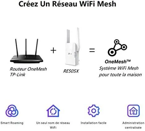 TP-LINK AX1500 „Wi-Fi 6“ diapazono plėtiklis „Broadcom 1.5GHz“ trijų branduolių procesorius, 2 išorinės antenos, jungiamas prie sienos.
