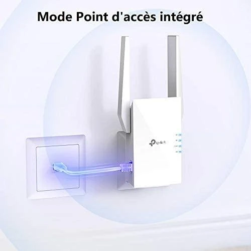 TP-LINK AX1500 „Wi-Fi 6“ diapazono plėtiklis „Broadcom 1.5GHz“ trijų branduolių procesorius, 2 išorinės antenos, jungiamas prie sienos.