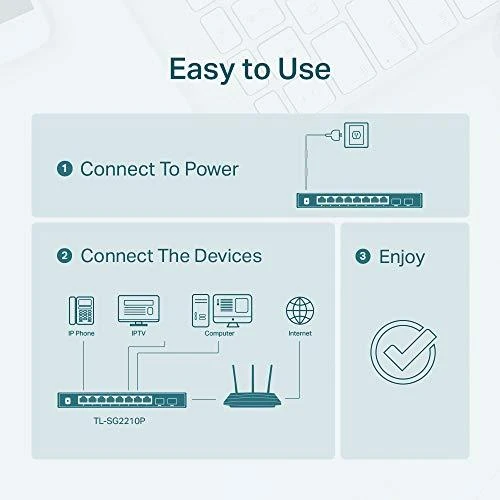 Šakotuvas TP-LINK | Jungiklis | TL-SG2210P | Tvarkomas žiniatinklis | Darbalaukis | SFP jungtys kiekis 2 | Maitinimas per Ethernet (PoE) jungtys kiekis 8 | Maitinimo tipas Išorinis | 36 mėn.