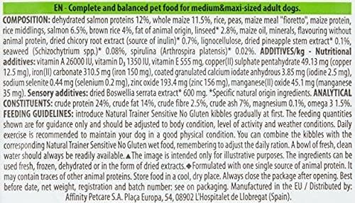 Natural Trainer ADULT DOG SENSITIVE be gliuteno Medium/Maxi su lašiša 12kg