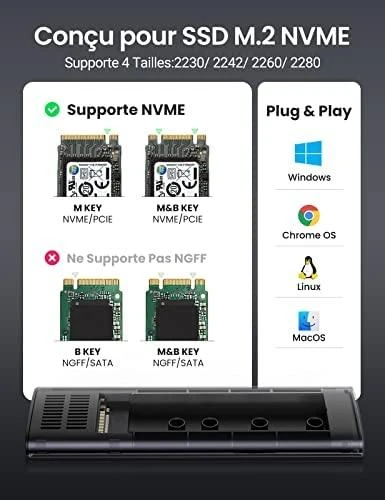 Ugreen 10902 saugojimo diskų korpusas SSD korpusas Pilka M.2