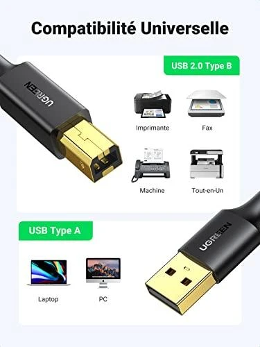 UGREEN US135 USB 2.0 AB spausdintuvo kabelis 5m - Juodas
