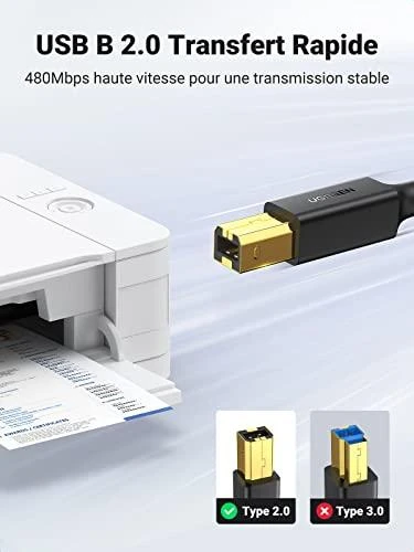 UGREEN US135 USB 2.0 AB spausdintuvo kabelis 5m - Juodas