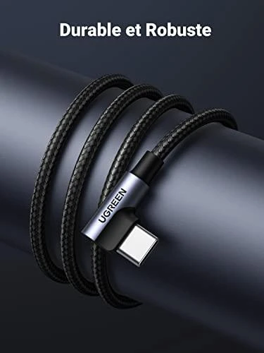 USB-C į USB-A 2.0 kampinis laidas UGREEN US176, 3A, 3m - Juodas