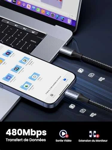 Laidas USB-C į USB-C UGREEN 15311, 1m (pilkas)