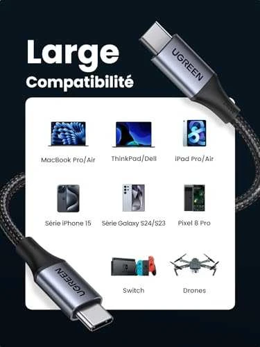 Laidas USB-C į USB-C UGREEN 15311, 1m (pilkas)