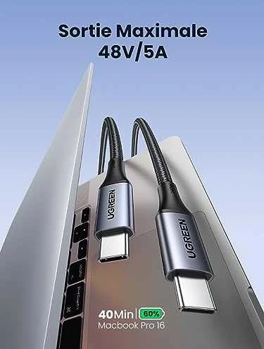 HP USB-C-USB-C UGREEN USB4 kabelis, 240W, 2m (fekete)