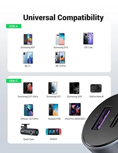 Automobilinis įkroviklis Ugreen CD213 USB-C/USB-A 36W pilkas