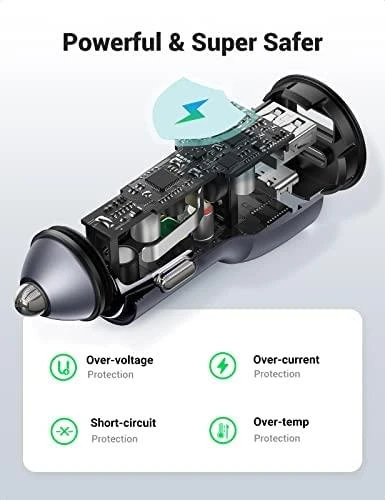 Automobilinis įkroviklis Ugreen CD213 USB-C/USB-A 36W pilkas