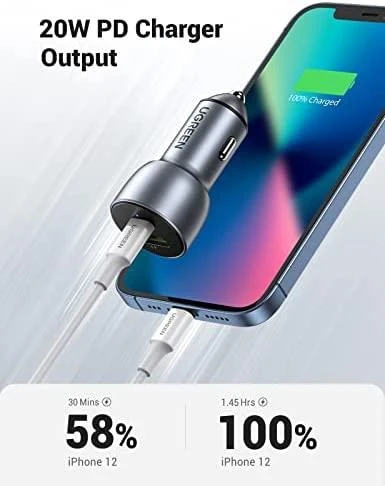 Automobilinis įkroviklis Ugreen CD213 USB-C/USB-A 36W pilkas