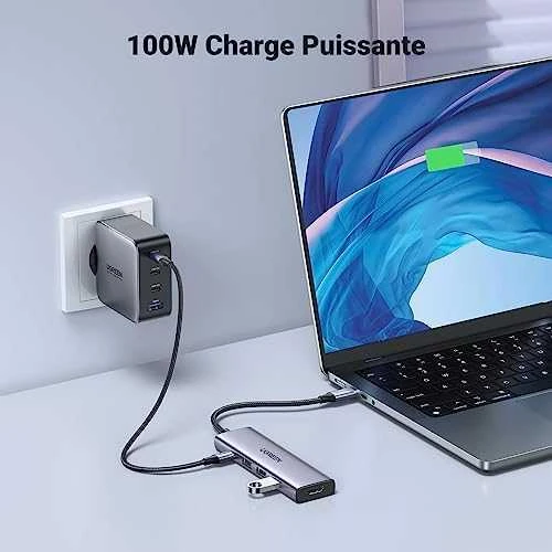 Adapteris Ugreen CM511 USB-C to HDMI 1.4 + 3xUSB-A + USB-C PD100W pilkas