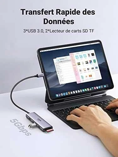 UGREEN CM511 5-in-1 adapteris šakotuvas USB-C – 3x USB3.0 HDMI TF/SD