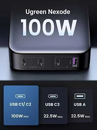 Įkroviklis UGREEN CD328 Nexode, 3x USB-C, USB-A, GaN, 100 W
