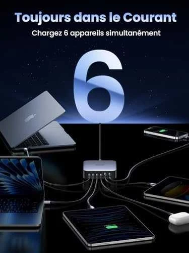 UGREEN 2USB-A+4USB-C 200W Desktop greitasis įkroviklis, pilkas