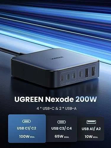 UGREEN 2USB-A+4USB-C 200W Desktop greitasis įkroviklis, pilkas