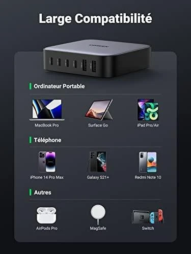 UGREEN 2USB-A+4USB-C 200W Desktop greitasis įkroviklis, pilkas