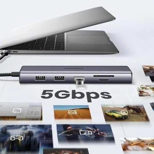 Adapteris Ugreen CM498 USB-C, 2 x USB-A + USB-C + HDMI + SD / TF + PD