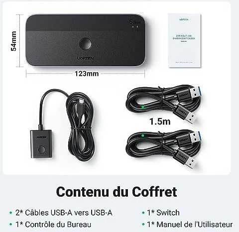 Ugreen USB 3.0 perjungėjas (2 PC <-> 4 įrenginiai (3x USB-A + USB-C))