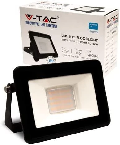 20W LED prožektorius V-TAC, juodu korpusu, 4000K