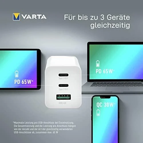 Varta 57956 įkroviklis su trimis jungtimis